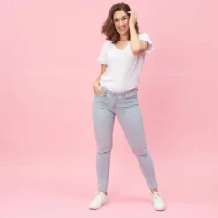 3 SUISSESJean étroit coupe 5 poches femme - Blue Denim bleu clair