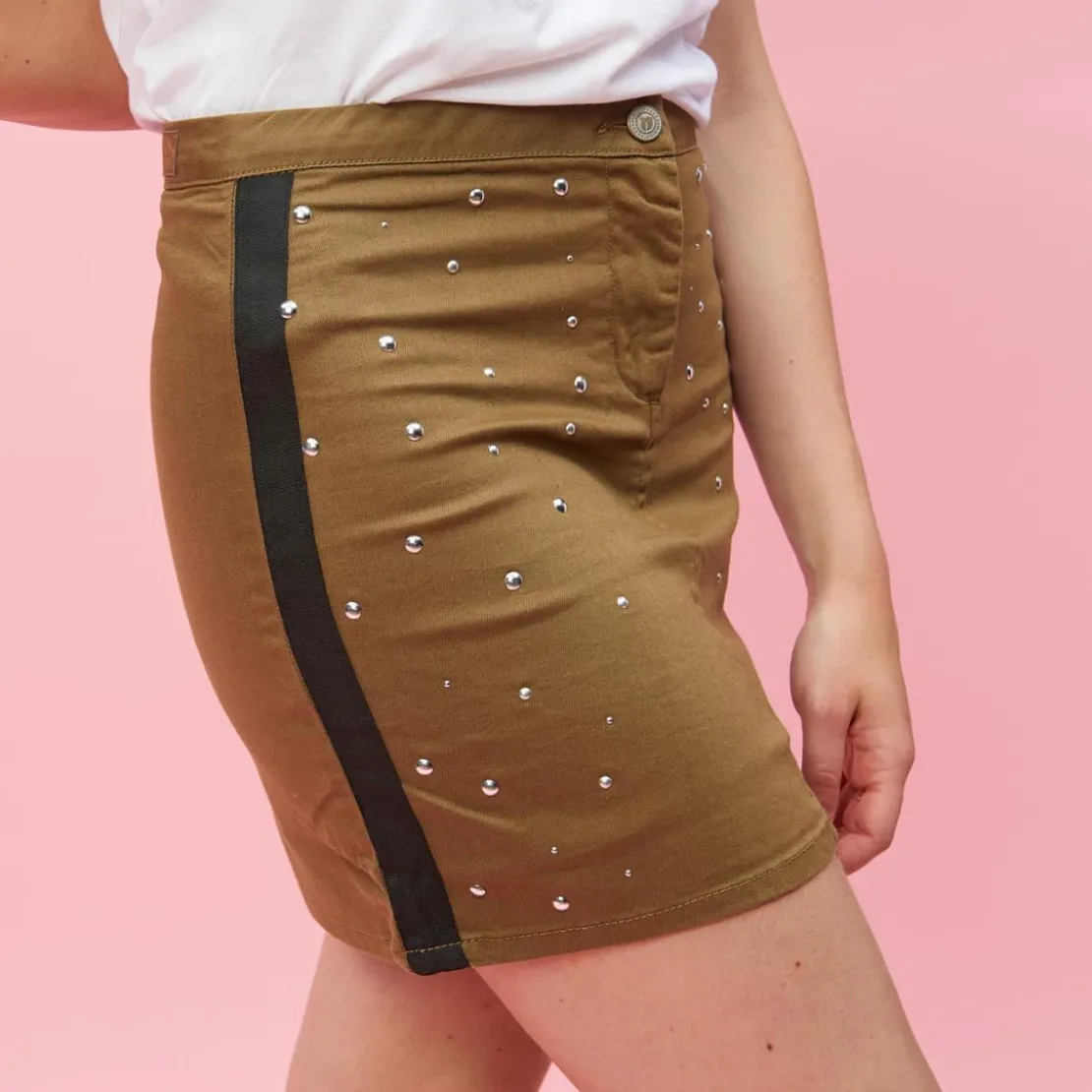 3 SUISSESJupe courte rubans et perles fantaisie sur les côtés femme - Marron en coton