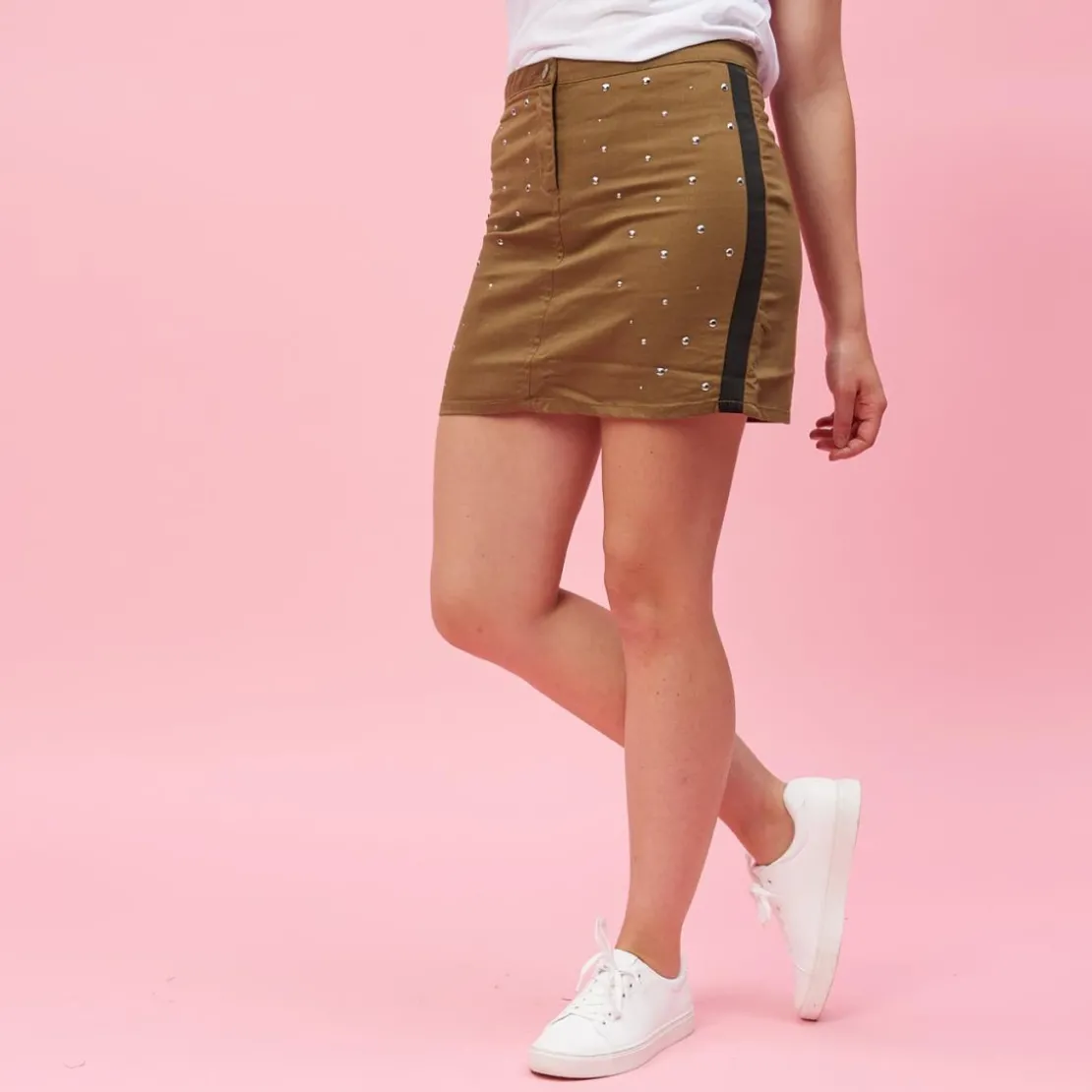 3 SUISSESJupe courte rubans et perles fantaisie sur les côtés femme - Marron en coton