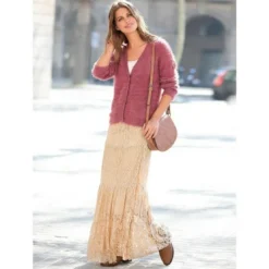 3 SUISSESJupe longue broderie femme - Beige