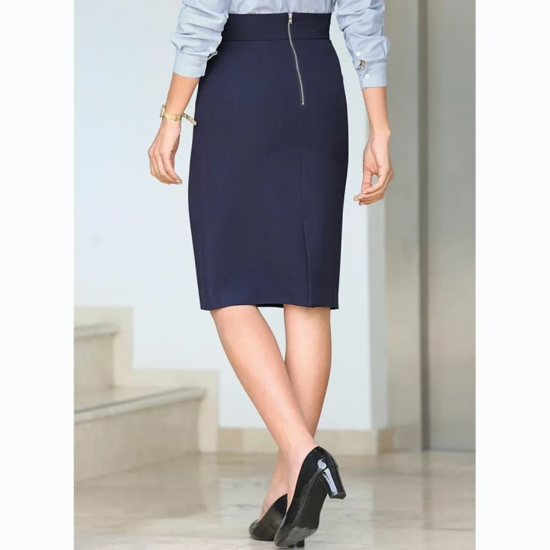 3 SUISSESJupe longue coupe crayon fente dos femme - Bleu