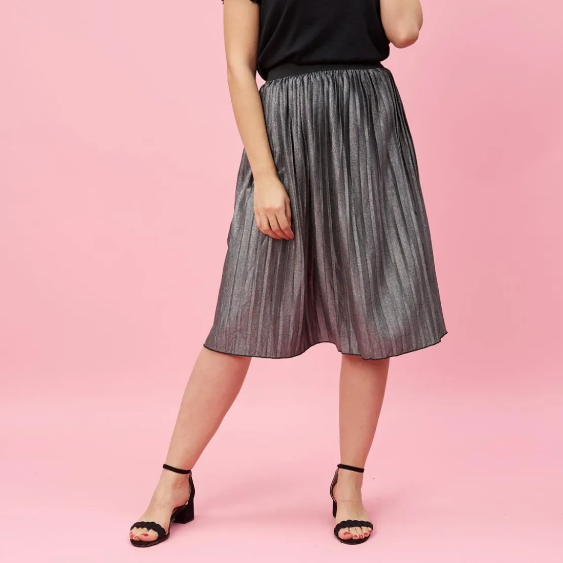 3 SUISSESJupe longue plissée taille élastique femme - Gris
