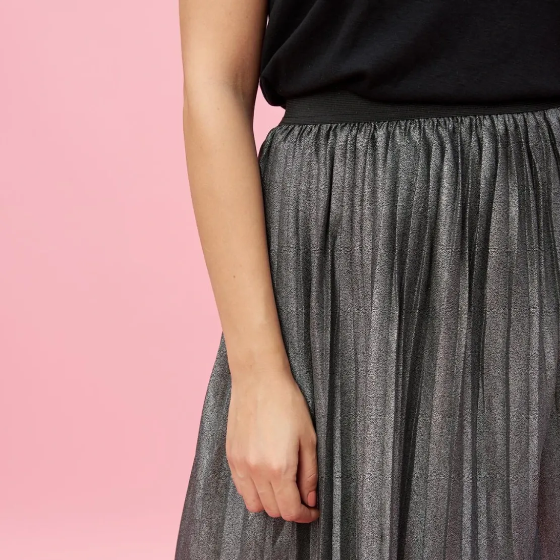 3 SUISSESJupe longue plissée taille élastique femme - Gris