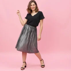 3 SUISSESJupe longue plissée taille élastique femme - Gris