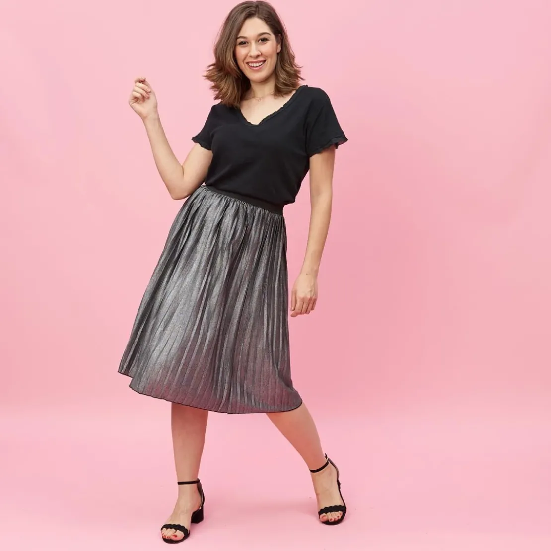 3 SUISSESJupe longue plissée taille élastique femme - Gris