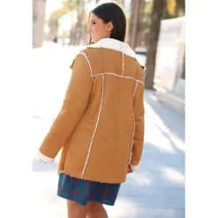 3 SUISSESManteau intérieur fourrure synthétique bas en pointes grandes tailles femme - Camel beige
