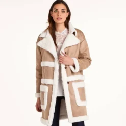 3 SUISSESManteau peau lainée femme 3 SUISSES Collection - Blanc beige en laine