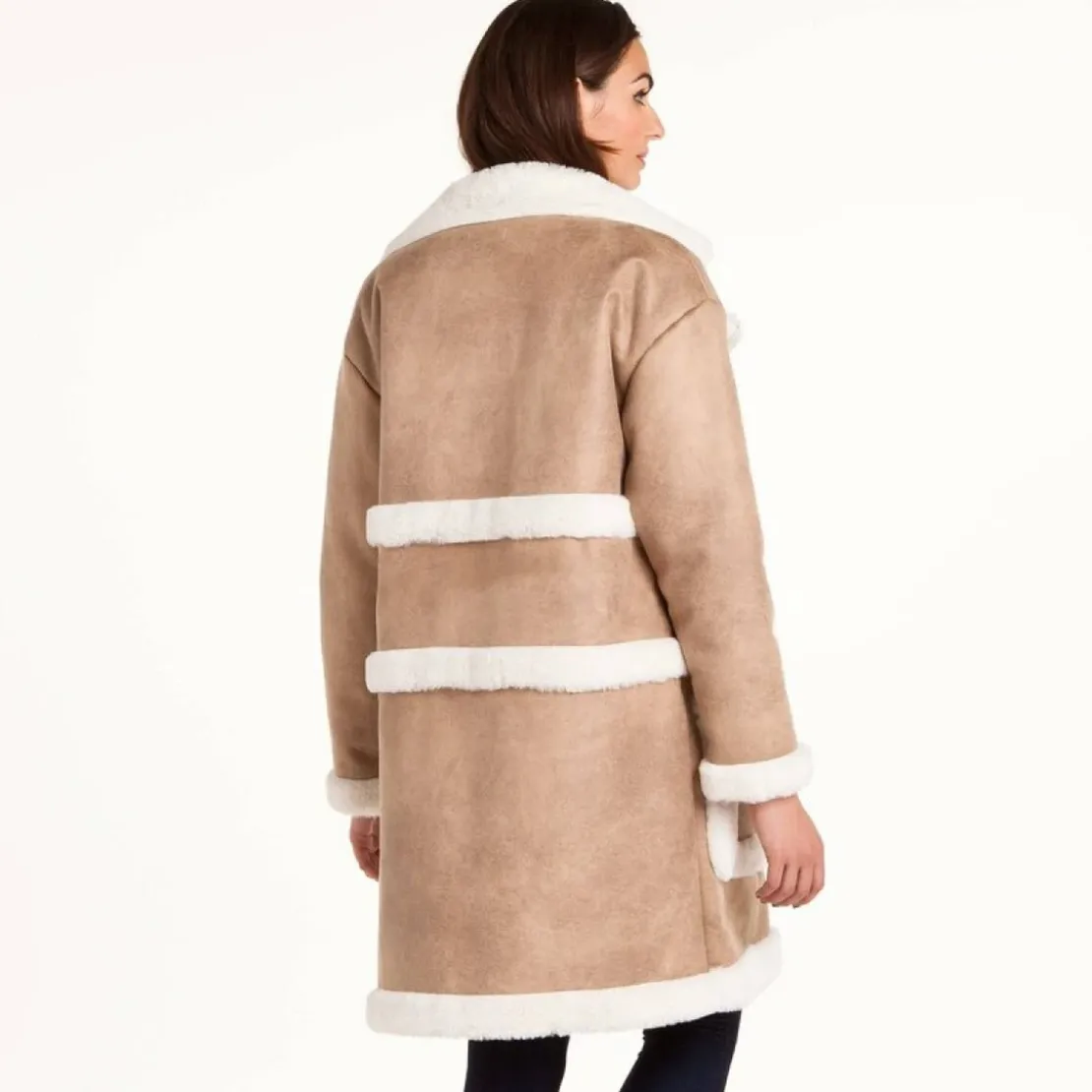 3 SUISSESManteau peau lainée femme 3 SUISSES Collection - Blanc beige en laine