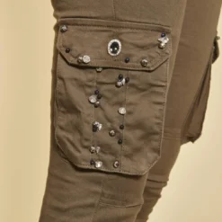 3 SUISSESPantalon cargo sur chevilles poches latérales et coutures genoux femme - Kaki vert en coton