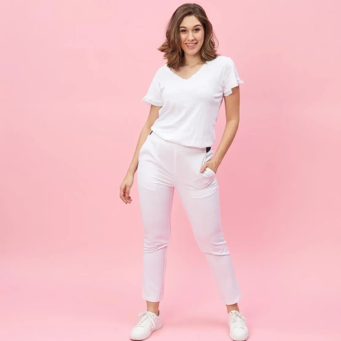 3 SUISSESPantalon élastique coupe 5 poches femme - ÉCRU blanc