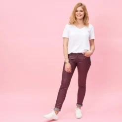 3 SUISSESPantalon 5 poches en coating femme - Rouge