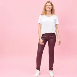 3 SUISSESPantalon 5 poches en coating femme - Rouge