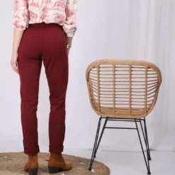 3 SUISSESPantalon poches et pinces femme - Rouge Grenat en coton