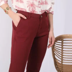 3 SUISSESPantalon poches et pinces femme - Rouge Grenat en coton