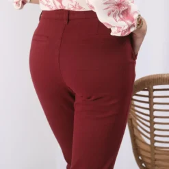 3 SUISSESPantalon poches et pinces femme - Rouge Grenat en coton