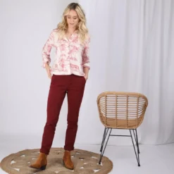 3 SUISSESPantalon poches et pinces femme - Rouge Grenat en coton