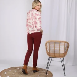 3 SUISSESPantalon poches et pinces femme - Rouge Grenat en coton