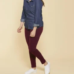 3 SUISSESPantalon 5 poches femme 3 SUISSES COLLECTION aubergine en coton
