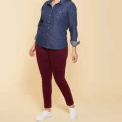 3 SUISSESPantalon 5 poches femme 3 SUISSES COLLECTION aubergine en coton