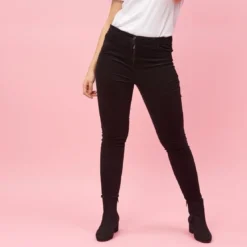 3 SUISSESPantalon 5 poches femme - Noir en coton