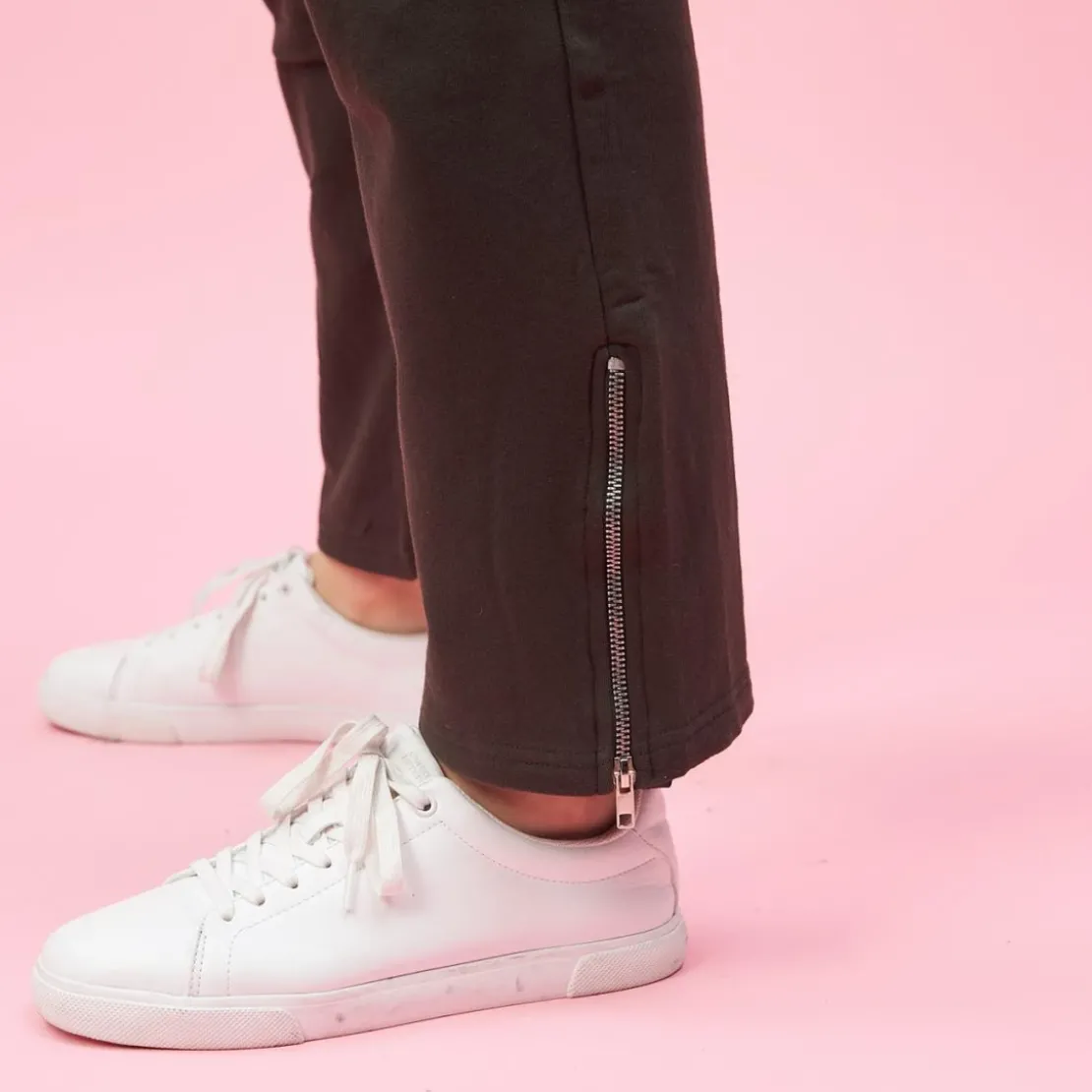 3 SUISSESPantalon taille en côtes élastiques bas zippés grandes taille femme - Vert Foncé