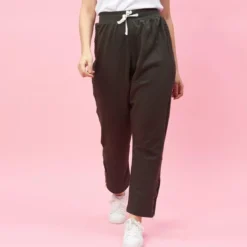 3 SUISSESPantalon taille en côtes élastiques bas zippés grandes taille femme - Vert Foncé