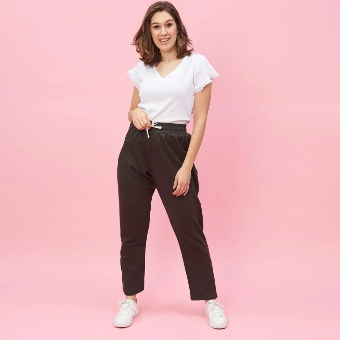 3 SUISSESPantalon taille en côtes élastiques bas zippés grandes taille femme - Vert Foncé