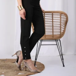 3 SUISSESPantalon taille élastique bas fermés par perles fantaisie femme - Noir