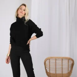 3 SUISSESPantalon taille élastique bas fermés par perles fantaisie femme - Noir