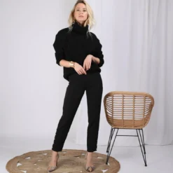 3 SUISSESPantalon taille élastique bas fermés par perles fantaisie femme - Noir