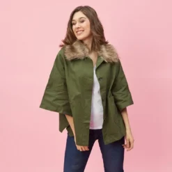3 SUISSESParka poncho col chemise et boutons femme - Vert