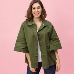 3 SUISSESParka poncho col chemise et boutons femme - Vert