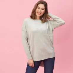 3 SUISSESPull asymétrique dos en pointe aspect chiné grandes tailles femme - gris chiné