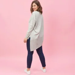 3 SUISSESPull asymétrique dos en pointe aspect chiné grandes tailles femme - gris chiné