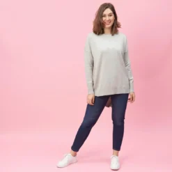 3 SUISSESPull asymétrique dos en pointe aspect chiné grandes tailles femme - gris chiné