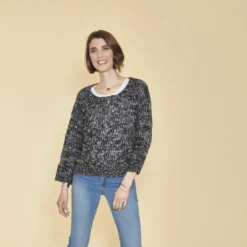 3 SUISSESPull asymétrique manches longues aspect mohair femme - Gris