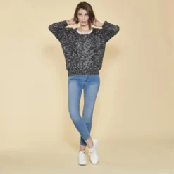 3 SUISSESPull asymétrique manches longues aspect mohair femme - Gris