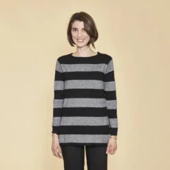 3 SUISSESPull col rond manches longues rayures avec lurex femme - rayé noir en viscose