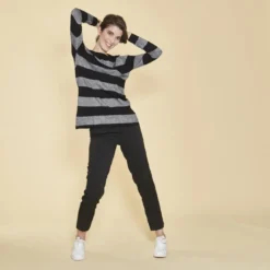 3 SUISSESPull col rond manches longues rayures avec lurex femme - rayé noir en viscose