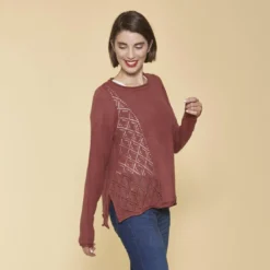 3 SUISSESPull fendu manches longues pièces ajourées femme - Rose Pâle