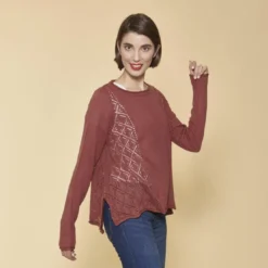 3 SUISSESPull fendu manches longues pièces ajourées femme - Rose Pâle