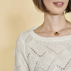 3 SUISSESPull manches aux coudes maille fantaisie aspect mohair femme - écru blanc