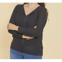 3 SUISSESPull manches longues bandes ajourées pompons femme - Bleu