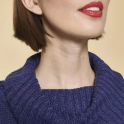 3 SUISSESPull oversize fendu et asymétrique col roulé manches longues femme - Bleu Dur