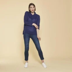 3 SUISSESPull oversize fendu et asymétrique col roulé manches longues femme - Bleu Dur