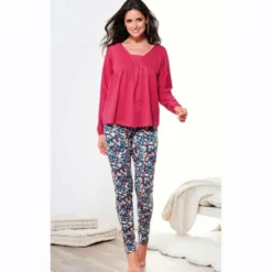 3 SUISSESPyjama manches longues pantalon imprimé femme - Imprimé Rouge en coton
