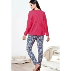3 SUISSESPyjama manches longues pantalon imprimé femme - Imprimé Rouge en coton