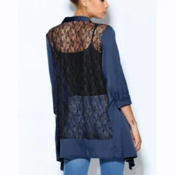 3 SUISSESPyjaveste en pointe dentelle manches 3/4 femme - Noir - Bleu