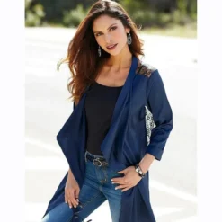 3 SUISSESPyjaveste en pointe dentelle manches 3/4 femme - Noir - Bleu