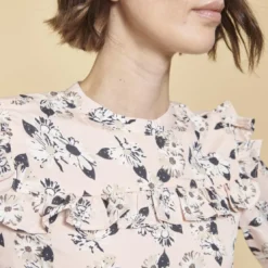 3 SUISSESRobe avec volants imprimée manches longues femme - Rose